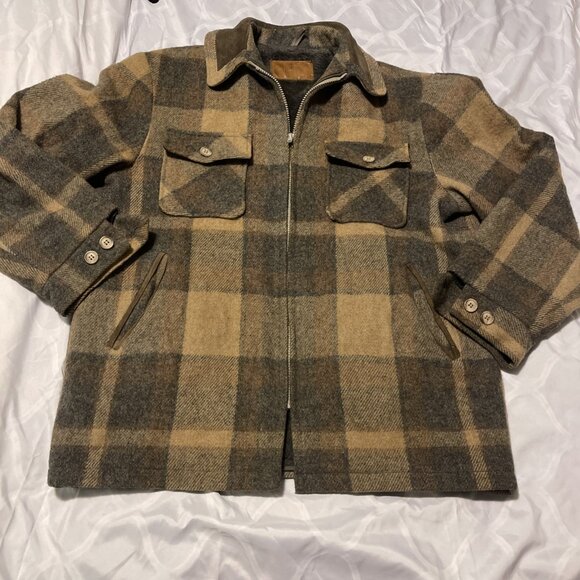 Woolrich Men’s Large Coat Button Zip Vintage Pocket Zip Plaid Brown Lined Heavy - Picture 1 of 16